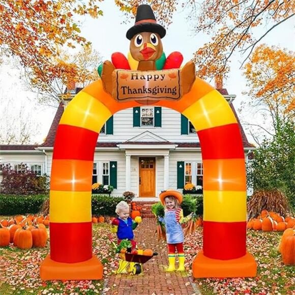 10Ft Inflatable Turkey Decoration, Blow Up Turkey Archway with LED Lights - Picture 7 of 7